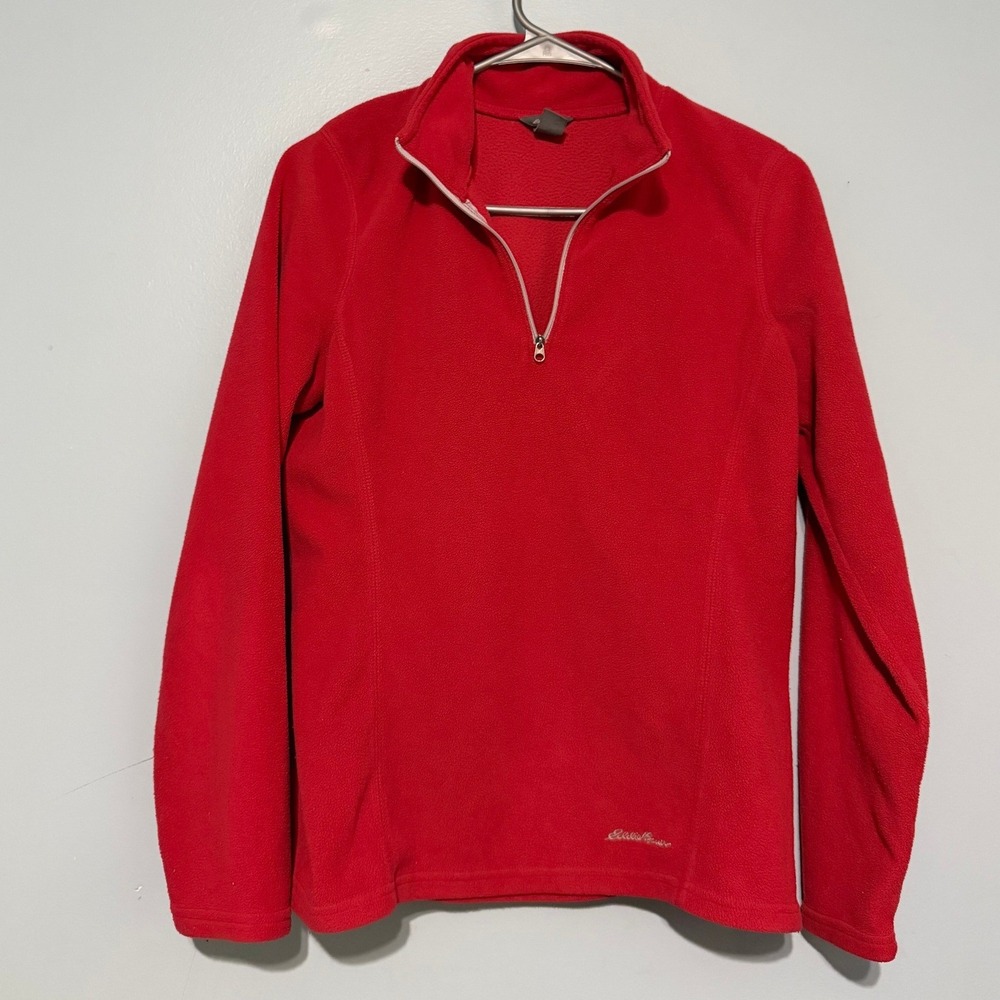 Eddie Bauer Women's Small Red Fleece Quarter Zip Pullover Sweater